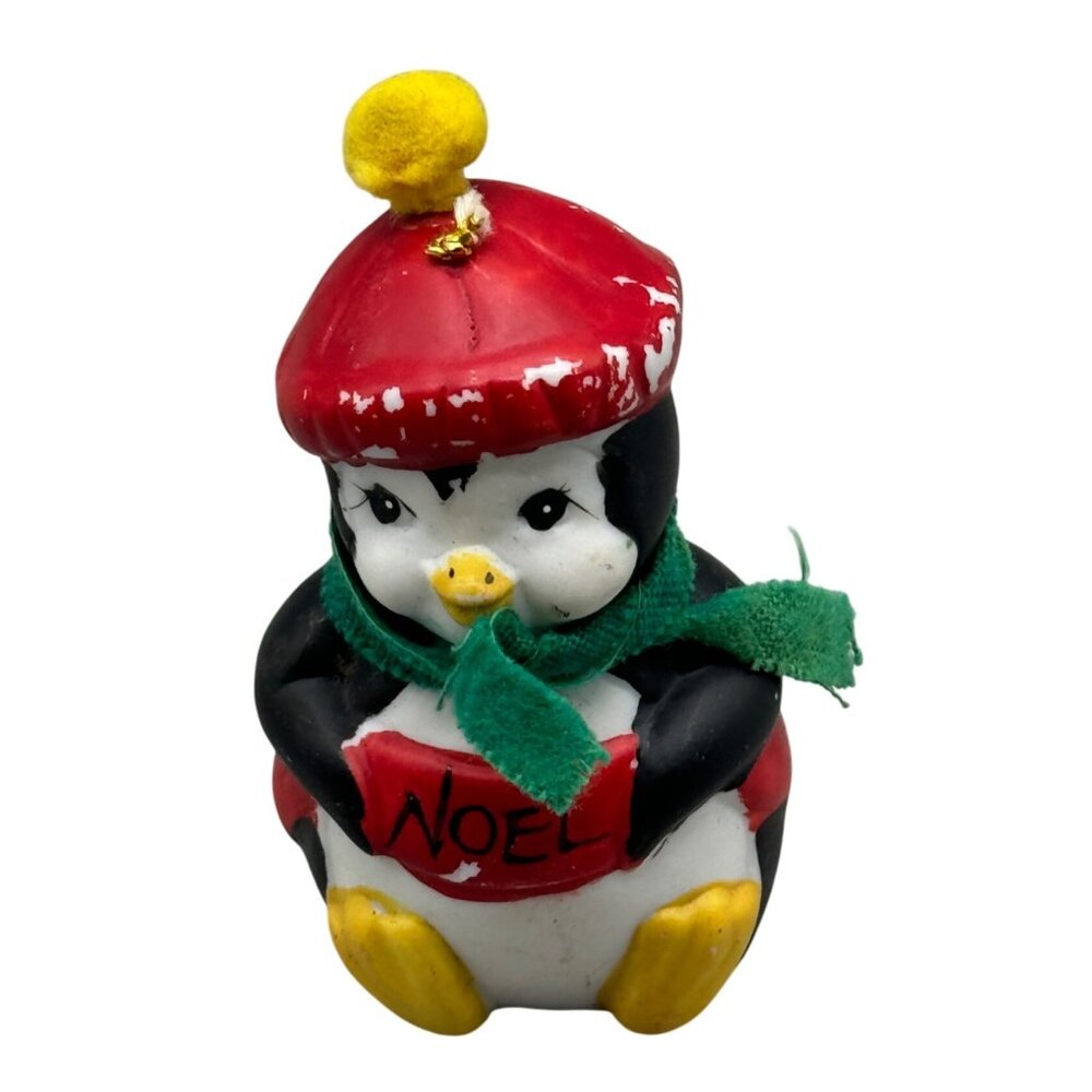 Vintage Giftco Noel Penguin Figurine Christmas ornament bell Decor 3.25" READ